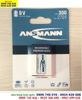 Ansman 9V-Type 300mAh /Min 270mAh 8.4V NiMh E-Block 6HR61, 6HR22 MẪU MỚI (Loại vỉ 1viên)